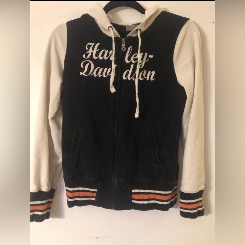 VINTAGE BLACK/WHITE HARLEY DAVIDSON HOODIE (M)
